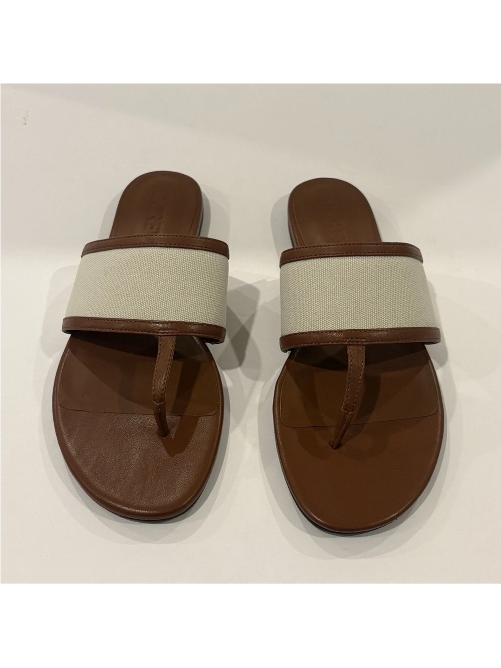 Jcrew Women’s Brown Leather Canvas Sandal Slip On Size 9